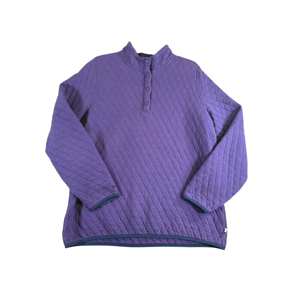 Orvis Quilted Snap Neck Pullover Large Purple Diamond Stitch Mock Neck Top